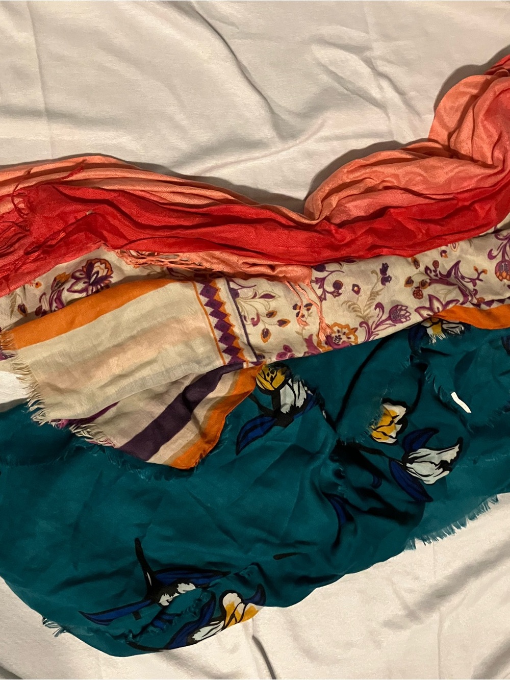 Lightweight Multicolor Floral & Gradient Scarf - Teal, Coral, Orange